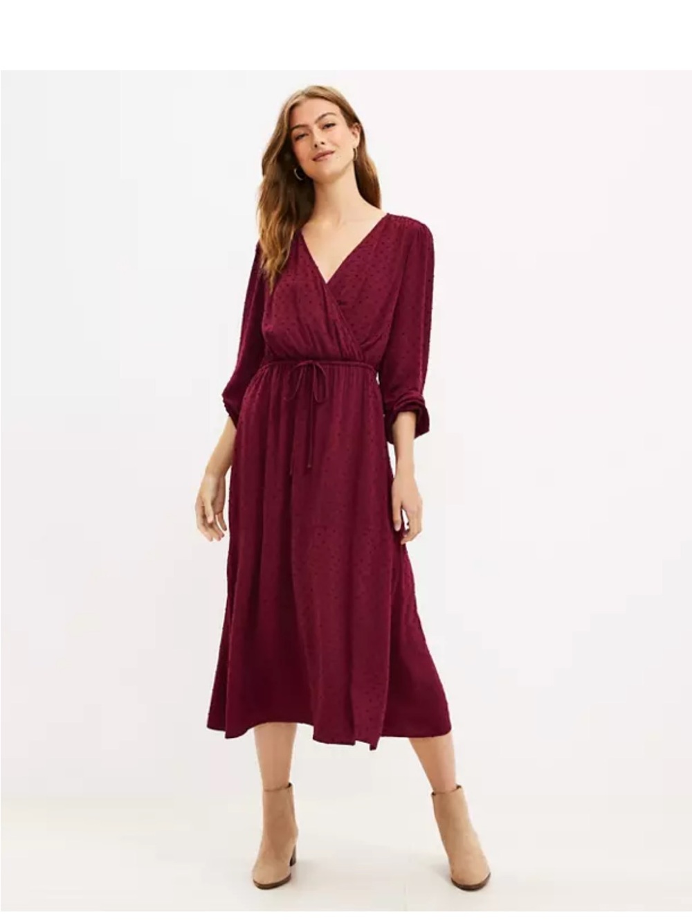 LOFT Wrap Midi Dress with Tie Waist